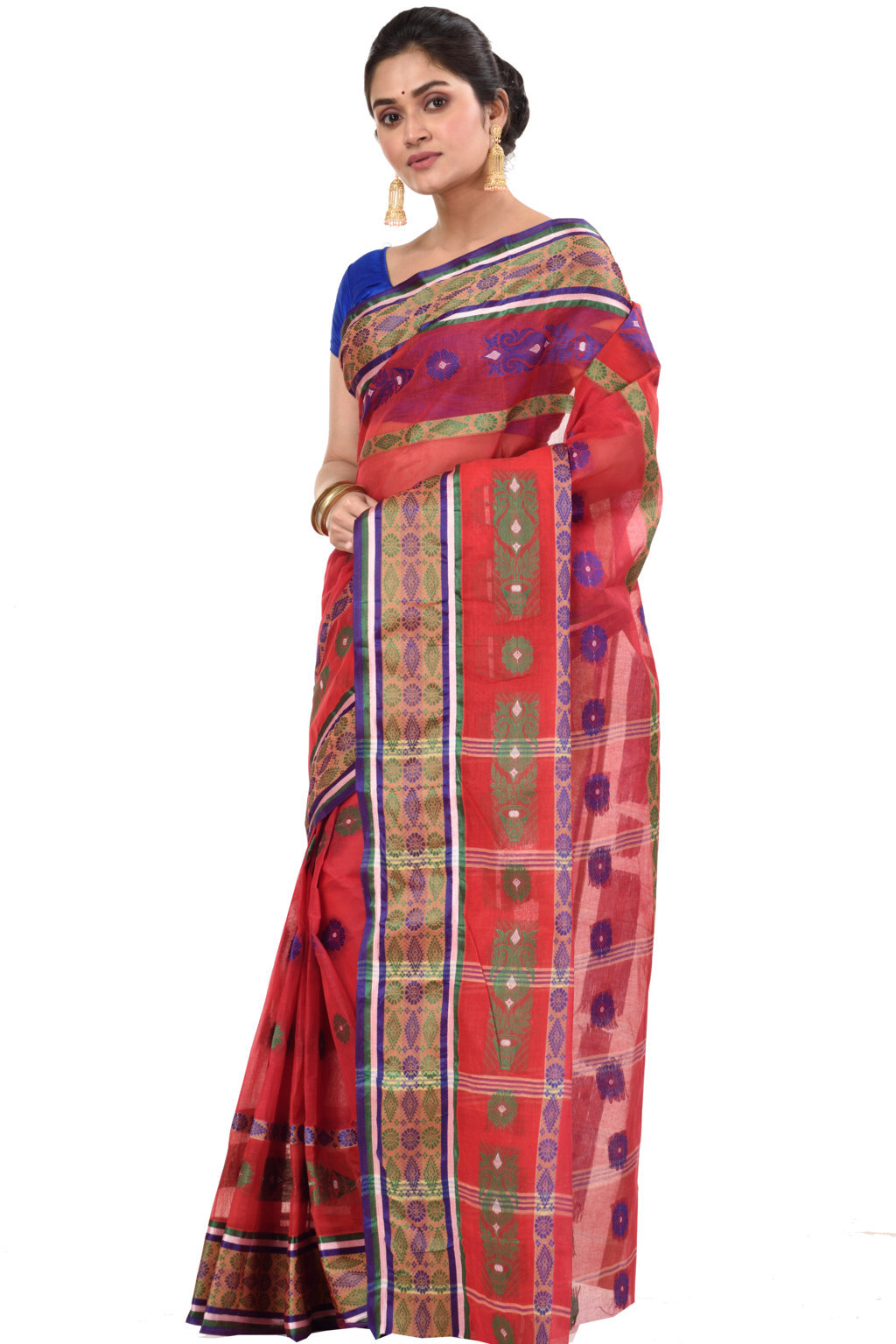 Red Pure Cotton Kadambori_Ankit Tant Saree (766)
